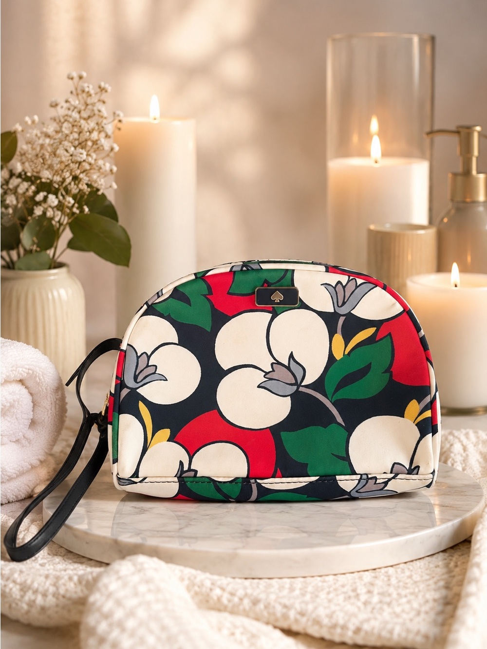 Kate Spade New York Floral Cosmetic Bag Makeup Pouch Travel Case Wristlet